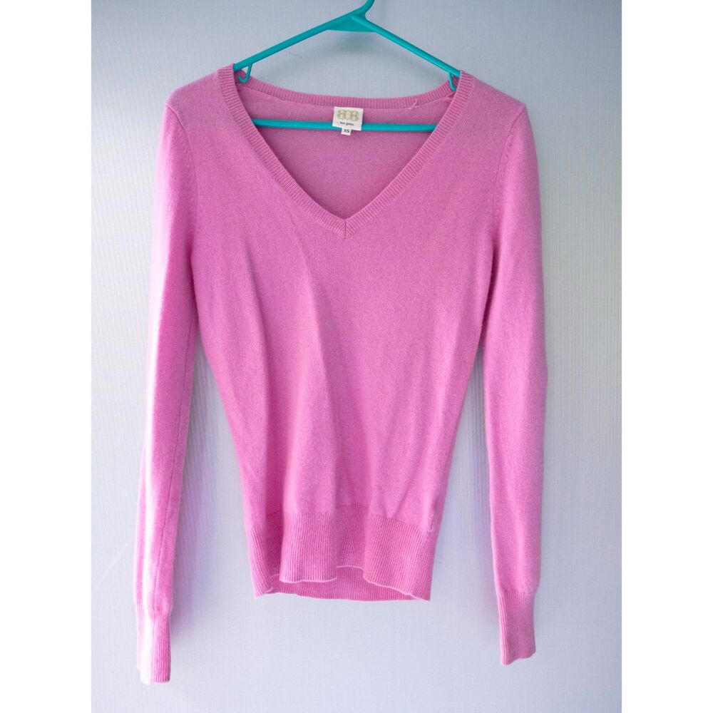 Boo Gemes Pink 100% Cashmere V-Neck Elbow Patches Pullover Sweater Size XS